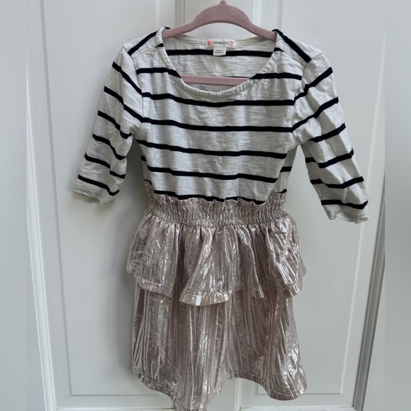 NWOT Crewcuts 2T Blue & White Stripe & Shiny Champagne Long Sleeve Girls Dress - Picture 1 of 5